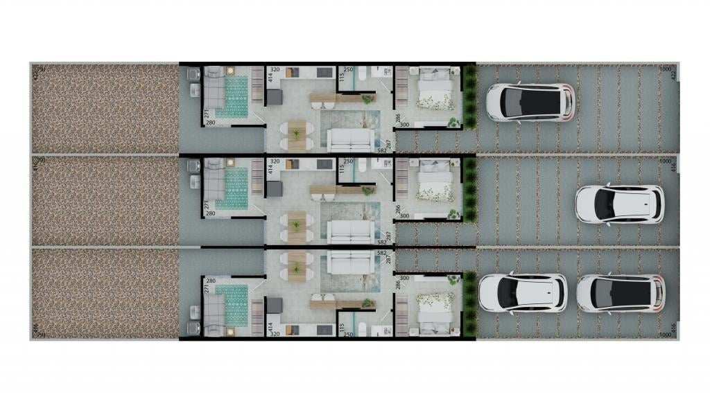 Planta baixa do geminado no Itinga, Joinville — 42m² 2 quartos 2 vagas